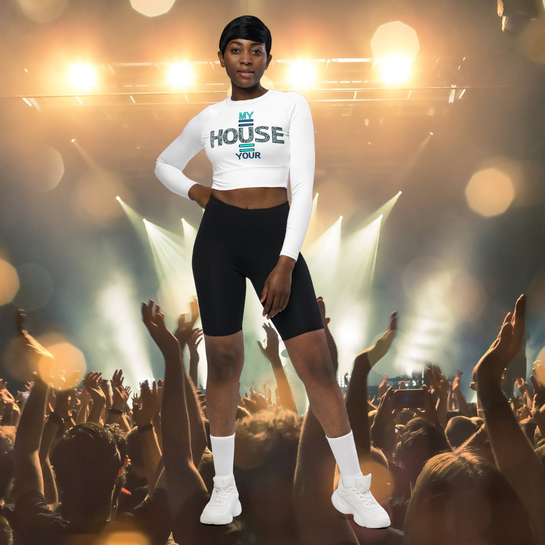 Long-sleeve crop top My House is Your House - Scretched